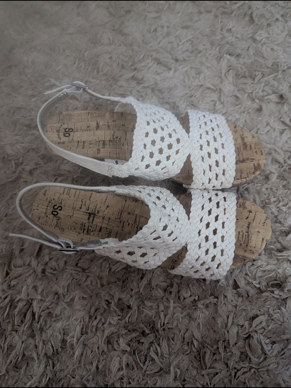 SO White Woven Cork-Look Wedge Sandals